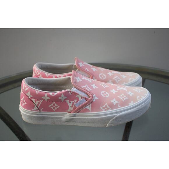 Louis Vuitton x Vans Sneakers Womens 8 / Mens 6.5 Pink LV Logo Custom Slip On - Picture 1 of 9